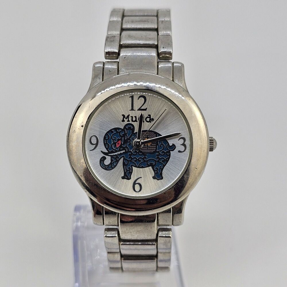 Mudd Elephant Women's Watch 32MM Gray Dial Gray Bracelet‎ Band 6.5" New Battery